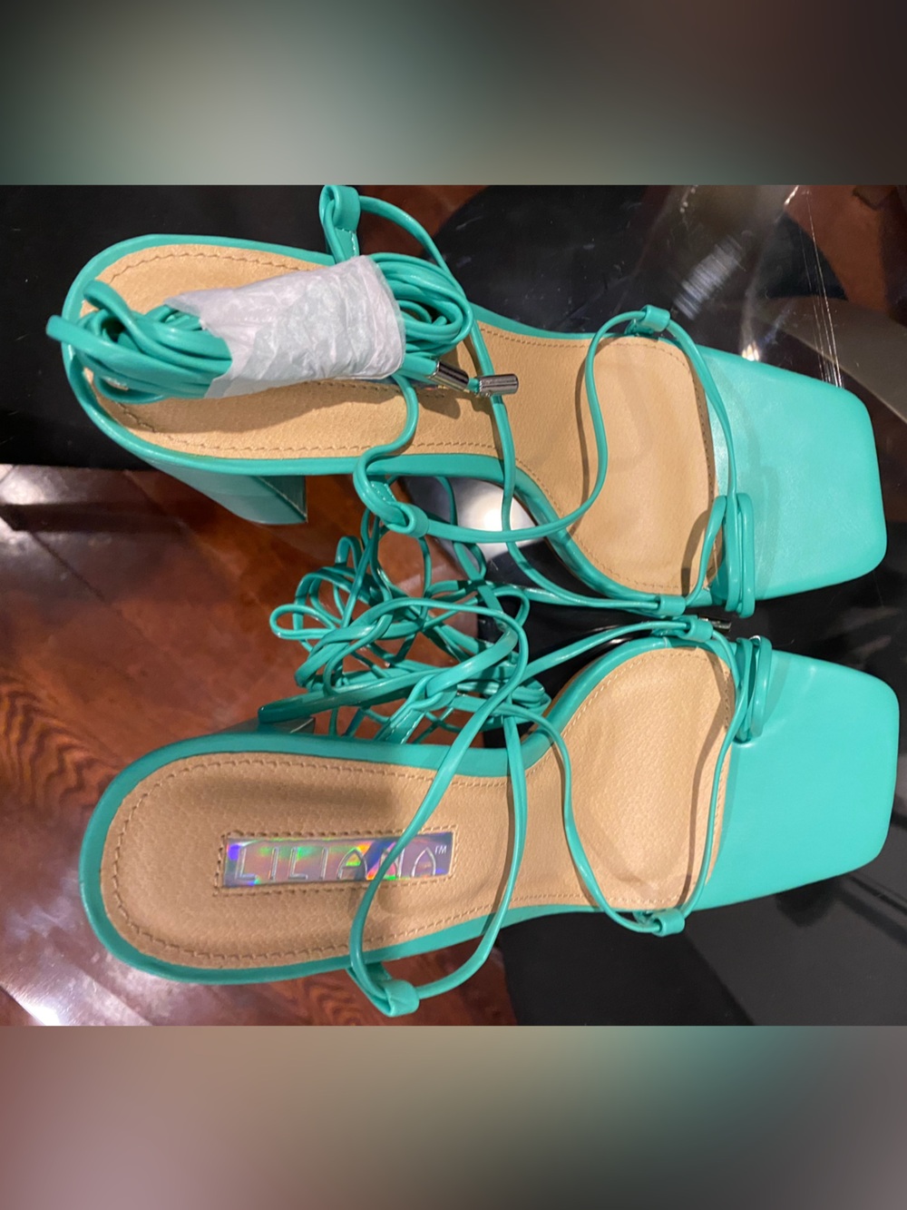 NEW women’s teal Lace-Up Block Heel Sandals size 10 - Picture 4 of 7